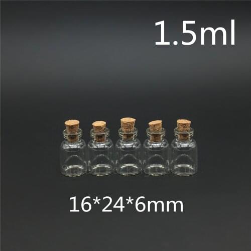 Free shipping mini glass bottle with cork 1.5ml, glass vial, flint glass bottle 1.5cc, small essential oil bottle 1000pcs/lot