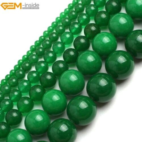 Gem-inside 4-14mm Round Stone Beads Green Jade Beads For Jewelry Making Beads Bracelets For Women 15'' DIY Beads Jewellery