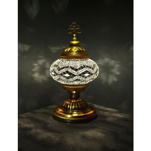 Handmade Turkish Moroccan Mosaic Authentic Vintage Art Deco Table Bedside Lamp, White Colors, 6 Patterns