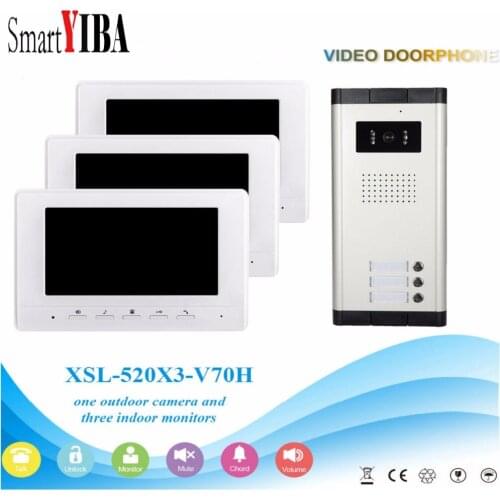 SmartYIBA Apartment Intercom Entry System 3 Monitor 7" HD Color Video Door Phone Doorbell intercom System 3 Houses FREE SHIPPING