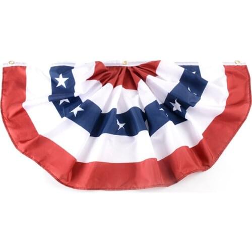JiaHao 1.5x3 ft printed stripes stars USA Pleated Fan bunting Half Banner flag for July 4th independence day decoratio