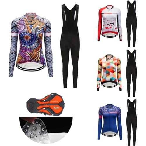 Lycra Long Sleeve Women Fashion Cycling Jersey Set 2021 Bicycle Clothing Skinsuit Kit MTB Suit Female Road Bike Clothes Uniform