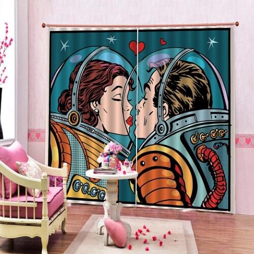 Space capsule Astronaut Love Blackout Curtains 3D Digital Print Space Living room home drapes