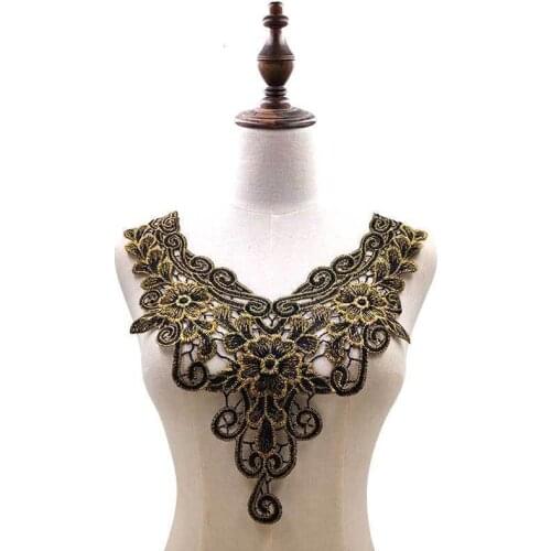 Beautiful Fine Gold Guipure Lace Dress Applique Patch Sticker Blouse Sewing Embroidery DIY Collar Costume Garment Decoration