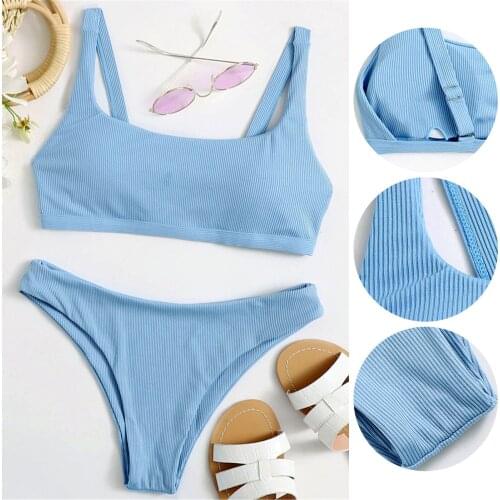 Summer Solid Bikini Women Swimwear Push Up High Cut Bikini Set Swimsuit Two Piece Female Thong Brazilian Bathing Suits Dropship
