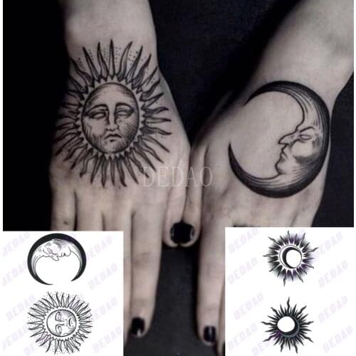 Fashion Sexy Men Women Girl Temporary Tattoo Sticker Sun Moon Full Flower Rose Design Tatoo Hand Arm Art Fake Tattoo Sticker