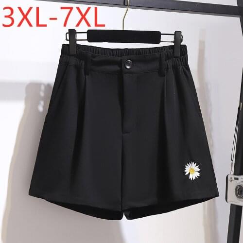 New 2021 ladies summer plus size shorts for women large loose casual wide leg pocket black floral shorts 3XL 4XL 5XL 6XL 7XL