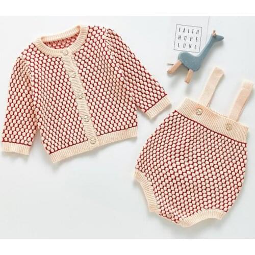 2021 Autumn New Baby Knit Sweater Cute Plaid Knit Cardigan For Baby Girl Long Sleeve Knitwear Newborn Infant Knitted Overalls