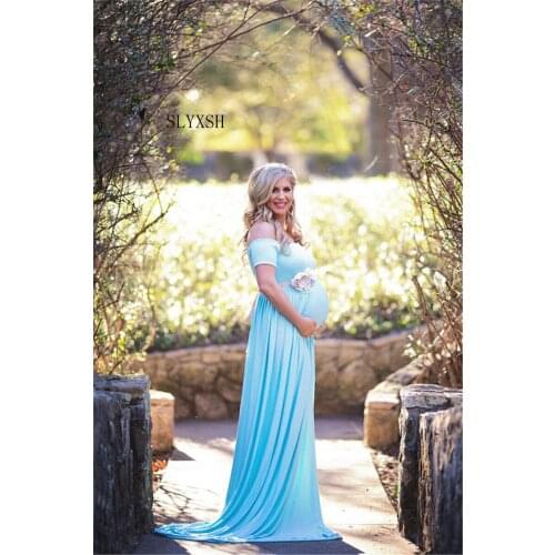 SLYXSH Pregnant Women Dresses Chiffon Off Shoulders Maternity Strapless Photography Dresses Pregnancy Photo Shoot Split Longuet