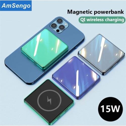 Amsengo 10000mAh Power Bank 15W Magnetic Fast Wireless Charger For Magsafe iPhone 12 Pro Max Magnet PowerBank External Battery