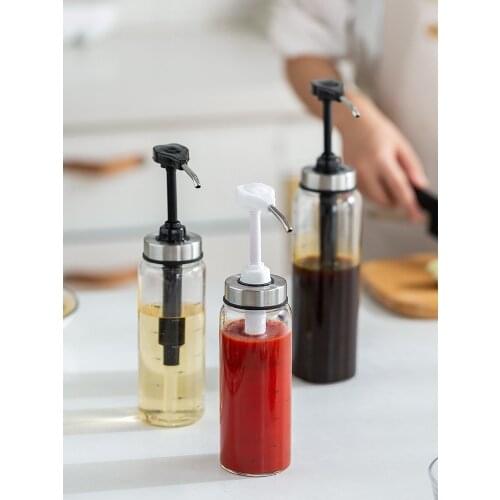 Transparent Glass Seasoning Bottle Jar Oyster Sauce Press Bottle Household Oilcan Seasoning Jars