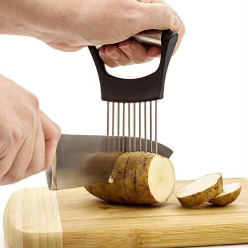 Food Slice Assistant Vegetable Holder Stainless Steel Onion Cutter Onion Chop Fruit Vegetables Cutter Slicer Tomato Cutter Knife