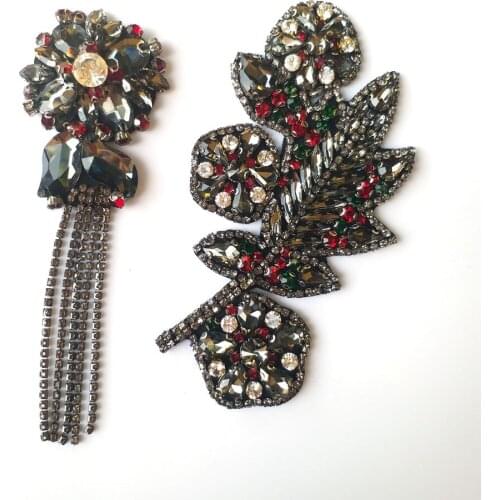 Luxury Handmade tassel rhinestone beaded patches for clothing DIY sew on flowers embroidery appliques decorative sequin Parches