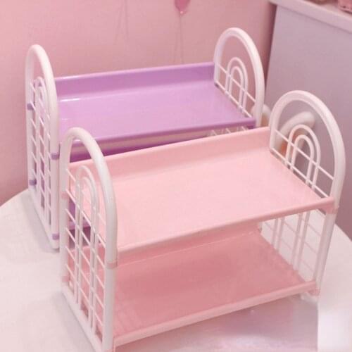Pink Plastic Bathroom Storage Rack Holder Double Layer Cute Cosmetic Organizer Girls Desktop Makeup Shelf Home Room Decoration