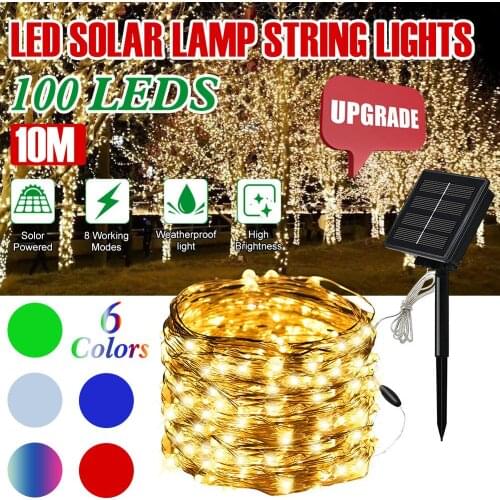 Solar Powered 10M 100 LEDs Strip Light outdoor Christmas decoration Fairy Lights Waterproof LED Strip Backlight Garden Decor