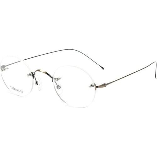 Titanium Rimless eyeglasses Steve Jobs Mens Round eyewear RX optical lightweight glasses