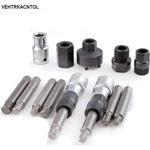 VEHTRKACNTO 13pcs/set Car Generator Belt Pulley Install Remover Generator Belt Pulley Puller Tool Set