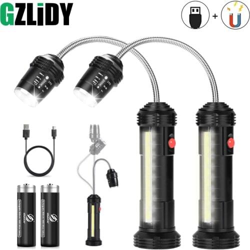 Waterproof COB Work Light USB Rechargeable LED Flashlight with Magnet Barbecue Lamp Zoom Camping Lantern Powerful 4 Modes Torch