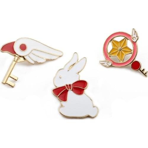 Japanese Magic Card Girl Anime Badge Star Stick Bird Head Rabbit Uniform Brooches Enamel Collar Pin Backpack Button Icon Jewelry