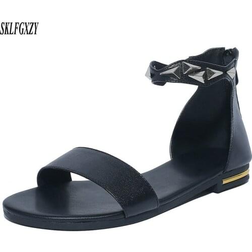 SKLFGXZY New 2019 summer women leather sandals 100% genuine cowhide heel wrap women shoes comfort sandals sizes 32-46