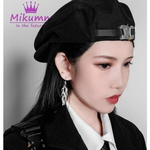 Harajuku Black Letters Metal Buckle Beret Women Girl Fashion Streetwear Hat