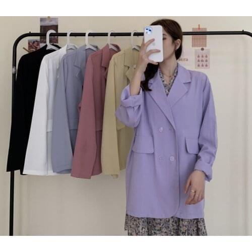 Spring Summer 2020 New Korean Style Wild Solid Color Suit Long Section Lapel Long-sleeved Cardigan Thin Blazer Women Jacket K349