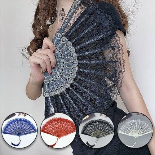 Ladies Lace Hand Fan Black White Cloth Folding Fans Victorian Hand Fan For Wedding Party Gift Dance Fan Craft Home Decoration