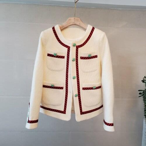 Luxury Vintage Tweed Jackets Women O-Neck Long Sleeve Korean Four Leaf Clover Buttons Designer Wool Coats Elegant Outwear B590