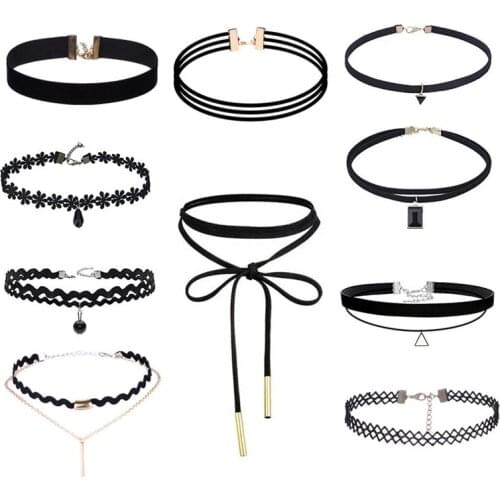 Vintage Gothic Goth Necklace Choker for Women Hollow Design Black Leather Velvet Choker Necklace Layer Chockers Aesthetic Chain