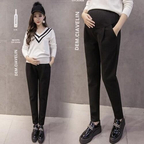 1048# Maternity Pants Spring Autumn Casual Pants Loose Comfy Belly Support Pants Elastic Waist Maternity Trousers