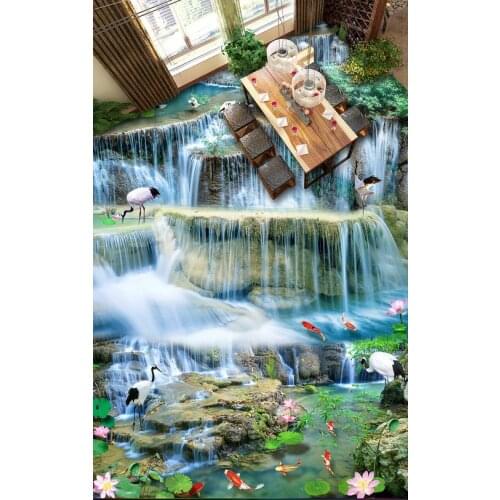 3d flooring Stream Waterfall River 3D floor waterproof wallpaper for bathroom wall 3d floor painting wallpaper