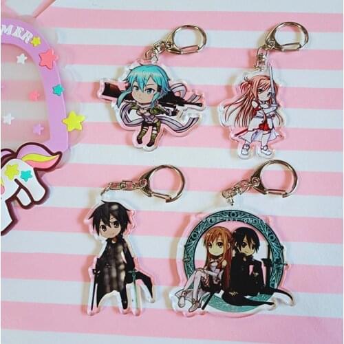 4 Pcs/lot Anime Sword Art Online SAO acrylic Keychain key ring figure bag pendant toys gifts