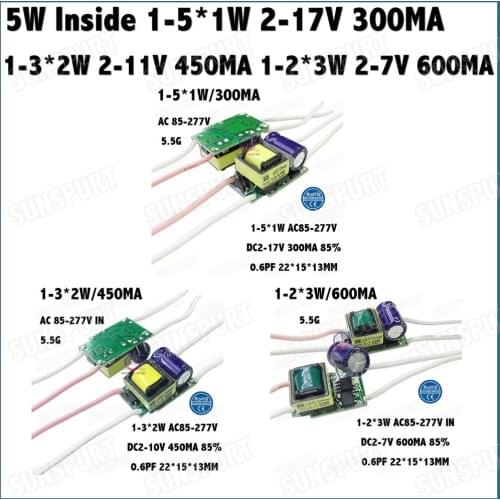 5-100Pieces Inside External IP67 5W AC85-277V LED Driver 1-5*1W 1-3*2W 1-2*3W 300-600MA DC2-17V Constant Current Free Shipping
