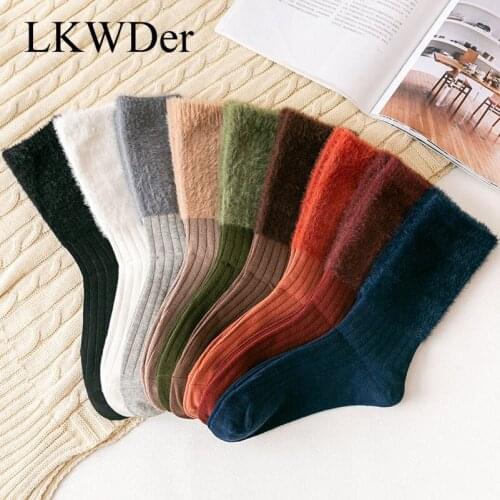 LKWDer 5 Pairs Womens Autumn Winter New Fashion Mink Velvet Socks Female Cotton Long Tube Sock Personality Retro Pile Socks Sox