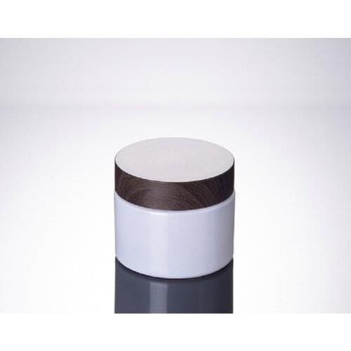 50G frosted/white glass jar/bottle shiny silver wooden shape lid for essence/eye gel/day cream/moisturizer/cosmetic packing