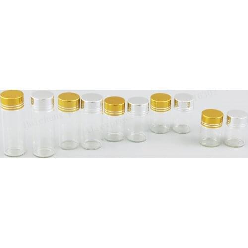 500 X 5ml 6ml 7ml 10m 14ml Clear Refillable Sample Glass Bottles with Gold Silver Aluminium Cap Small Transparent Glass Bottles