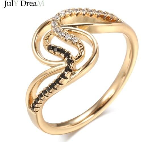 585 Rose Gold Black Zircon Rings Heart & Arrow Stone Diamonds Luxury Slim Circle Serpentine Rings for Women Summer Fine Jewelry