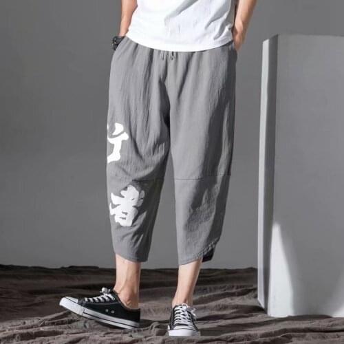 Chinese Style Summer Men Linen Pants 2021 Men Wide Leg Trousers Male Drop Crotch Hiphop Man Joggers Calf-Length Pants 12118