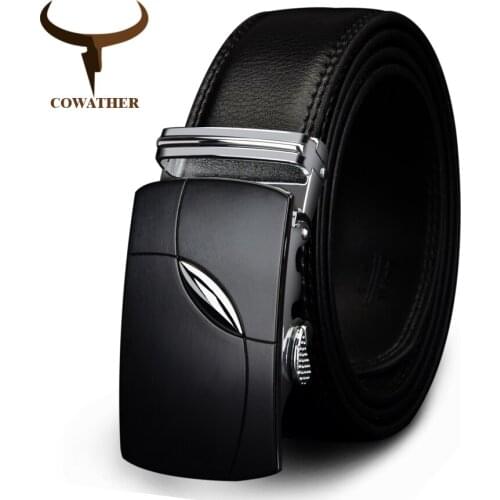 COWATHER 2019 cow genuine leather belts for men automatic alloy buckle black brown color free shipping cz035
