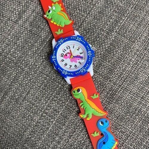 3D Cartoon Pink Little Dinosaur Childrens Watch Sports Boys and Girls Waterproof Clock Elementary Students Wrist Watches 2021