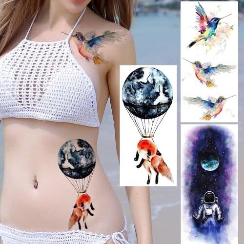 Colorful Fox Hummingbird Temporary Tattoo Sticker Fake Planets Astronaut Galaxy Tatoo Paper For Women Fashion Body Art Arm Tatoo