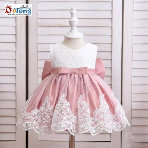 Outong Summer Dress Baby Party Wear Kids Clothes Girls Cute Lace Bow Newborn Girl Princess Dress For First Year Birthday Dress