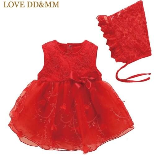 LOVE DD&MM Girls Dresses Summer New Childrens Clothing Baby Girl Sweet Flowers Mesh Mosaic Bow Vest Puff Dress + Hat