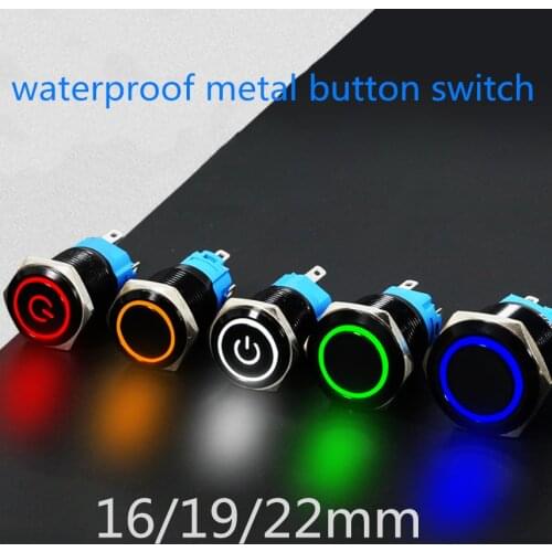 Momentary 16mm 5V 12v 24V 220V Black Metal self-locking Push Button Switch Led Latching ON-OFF Switch Sales fixed pushbutton