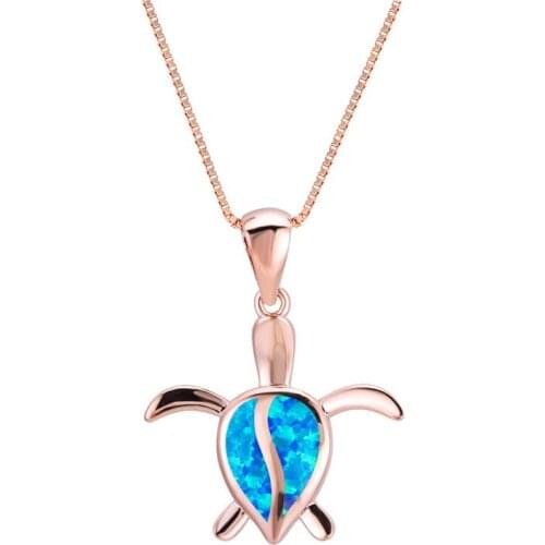 Cute Female Bule White Opal Turtle Necklace Fashion Minimalist Rose Gold Necklaces For Women Dainty Love Wedding Animal Necklace
