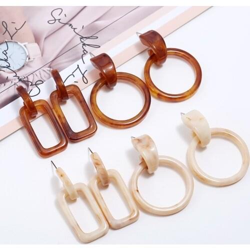 Trendy Antique Acrylic Big Circle Drop Earrings for Women Gold Color Long Ivory White Acetate Geometric Dangle Hanging Earring