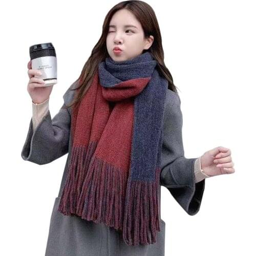 Fashion Women Warm Thick Tow Color Matching Cashmere Winter Warm Wild Tassel Scarf