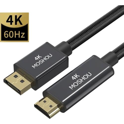 Moshou DisplayPort to HDMI Cable 1080P@60Hz DP to HDMI Cable 4K Display Port HDMI for PC Laptop HDTV Projector DP to HDMI Cable