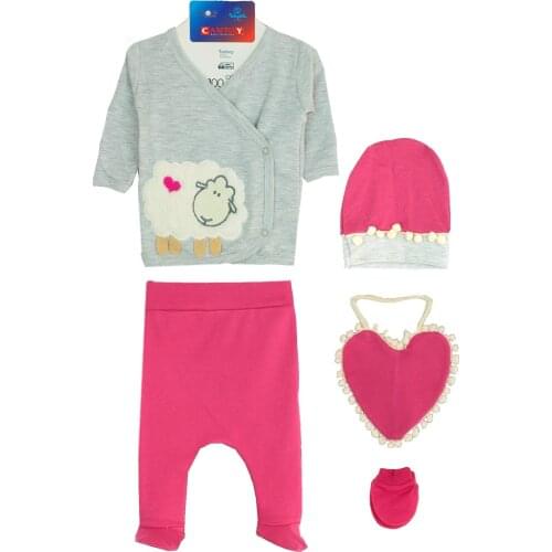 Newborn Baby Girl 5 Piece Hospital Output The Zibin Set Lamb pattern 100% Cotton Baby Gift Layette Baby Set 0-3 9,9-12months quality