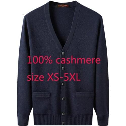 New Arrival High Quality 100% Cashmere Thickened Jacket Sweater Casual Computer Knitted V-neck Cardigan Men Plus Size XS-5XL